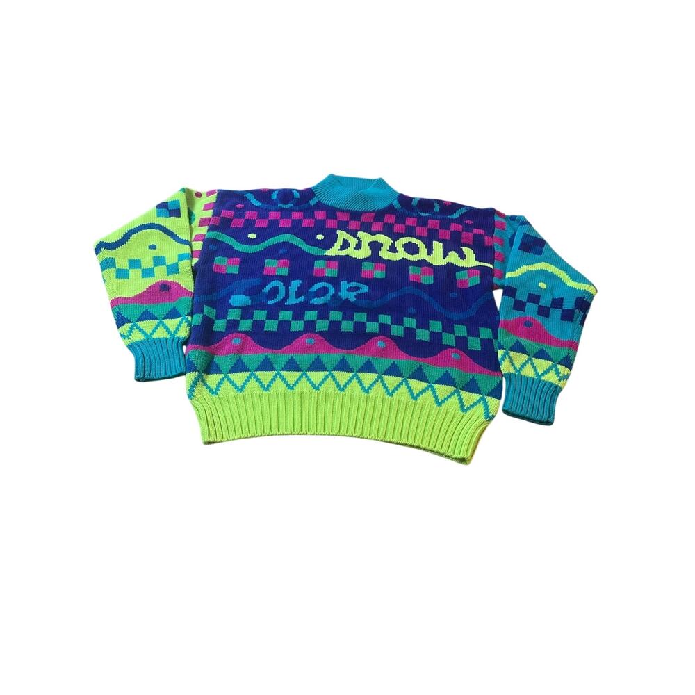 Authentic Vintage Obermeyer ski sweater Bright Neon Geometric Shapes Rare Medium
